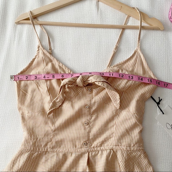 NWT Brown & White Gingham Button Down Peplum Tank Top - Picture 3 of 7